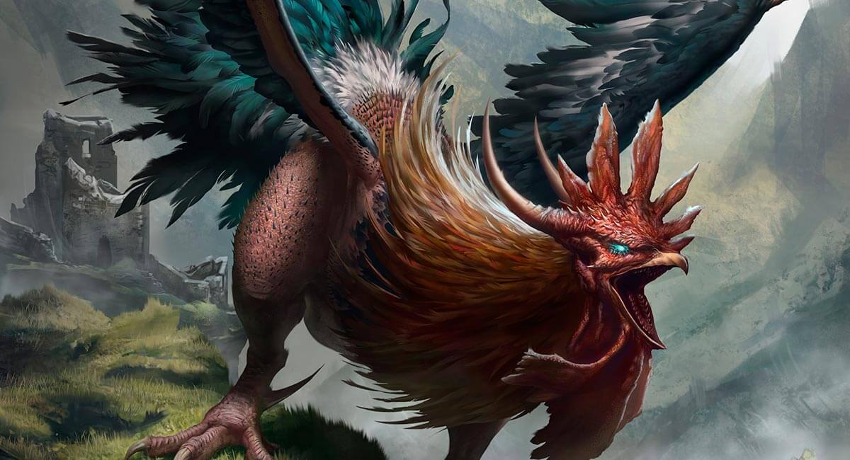 Pintura representación del basilisco, un animal mitológico.