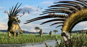 Descubren restos de dinosaurios con espinas gigantes
