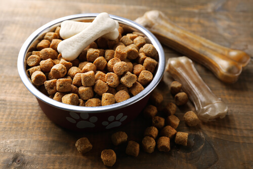 Comida seca para perros con huesos