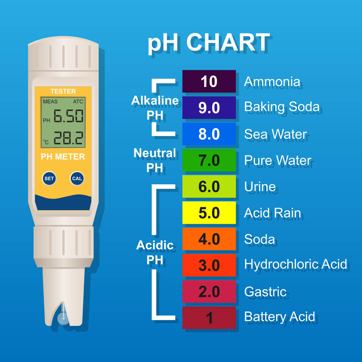 Una representación de la escala del pH.