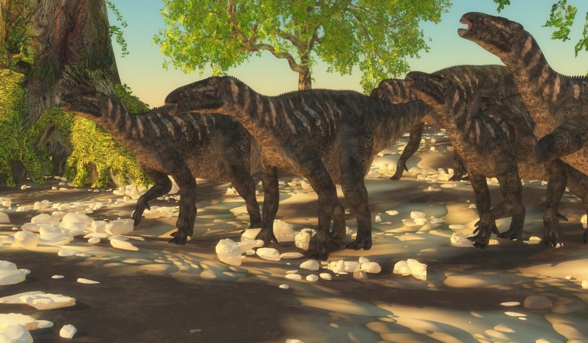 Un grupo de iguanodones, dinosaurios de Europa.