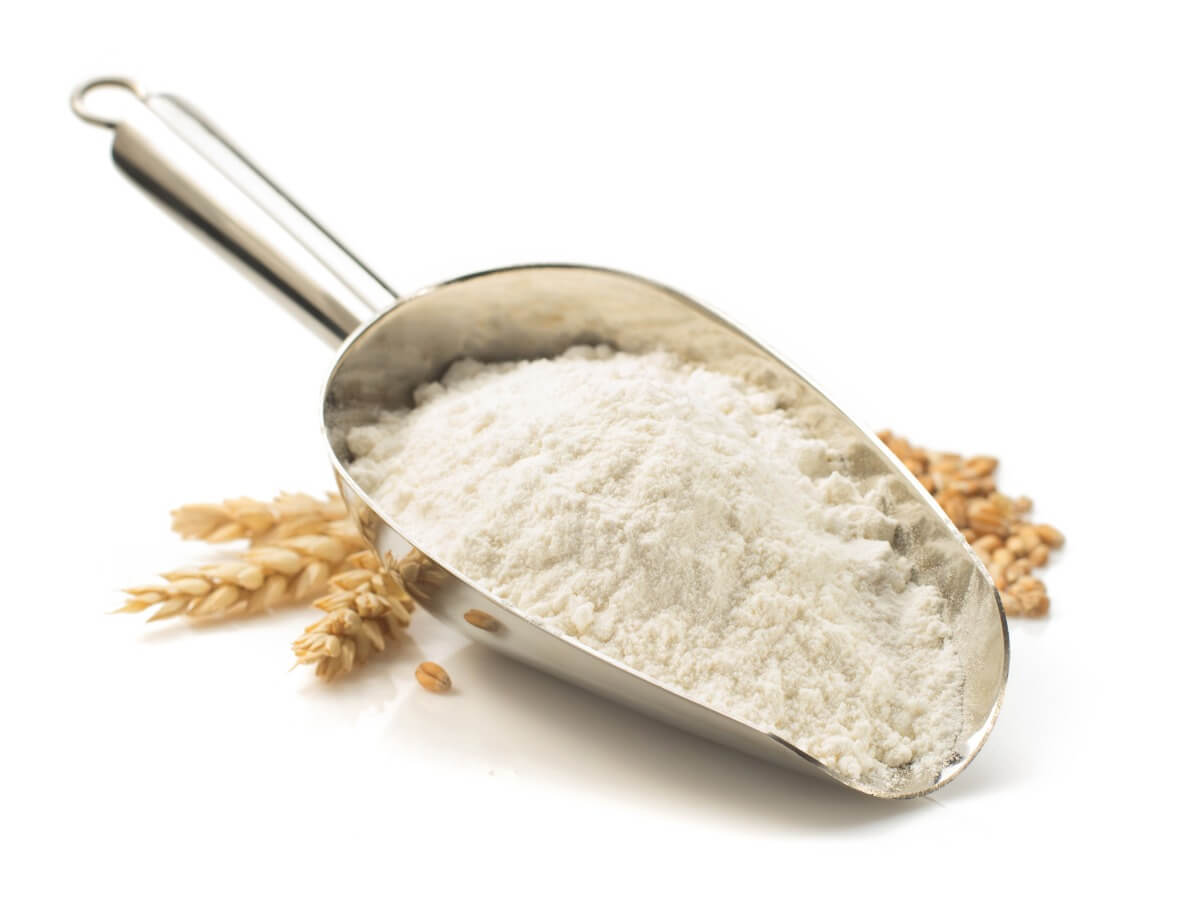 Wheat flour on a white background.