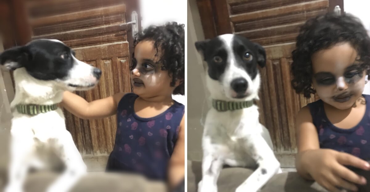 Mamá encuentra a su hija maquillándose, con el fin de parecerse al perro de la casa, su mejor amigo