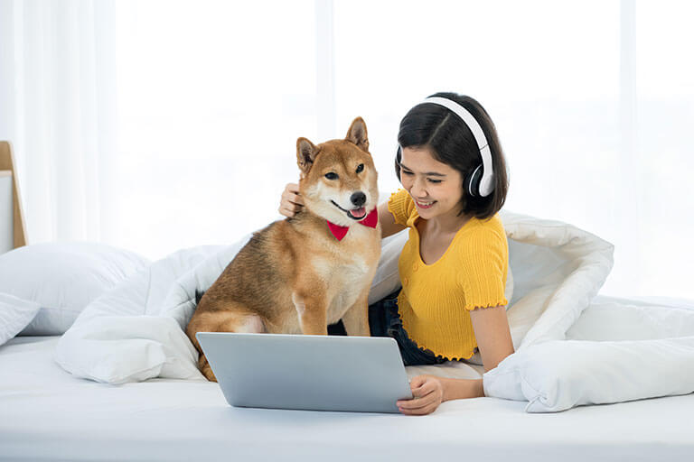 A girl with her dog.