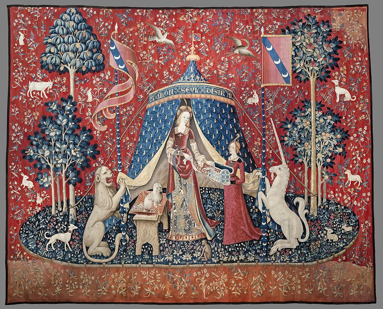A unicorn on a tapestry.