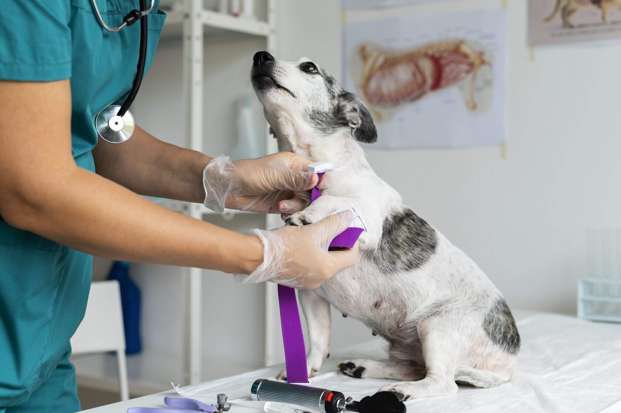 Perra en el veterinario para ser esterilizada.