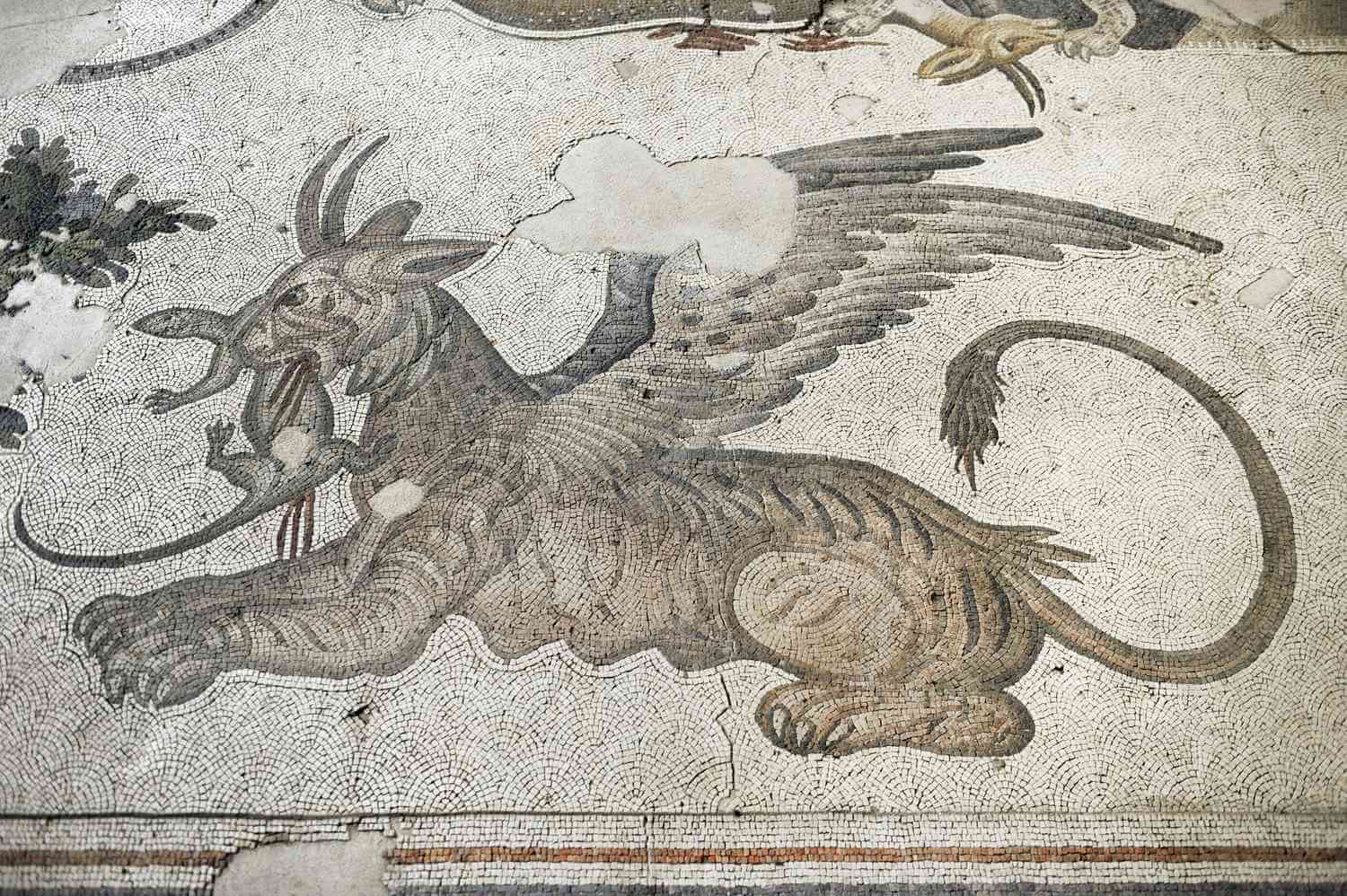 Mosaico con una representación del grifo.